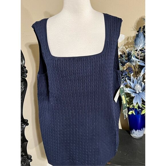 Lauren Ralph Lauren NWT Navy Blue Cable Knit Sleeveless Sweater - Picture 1 of 3